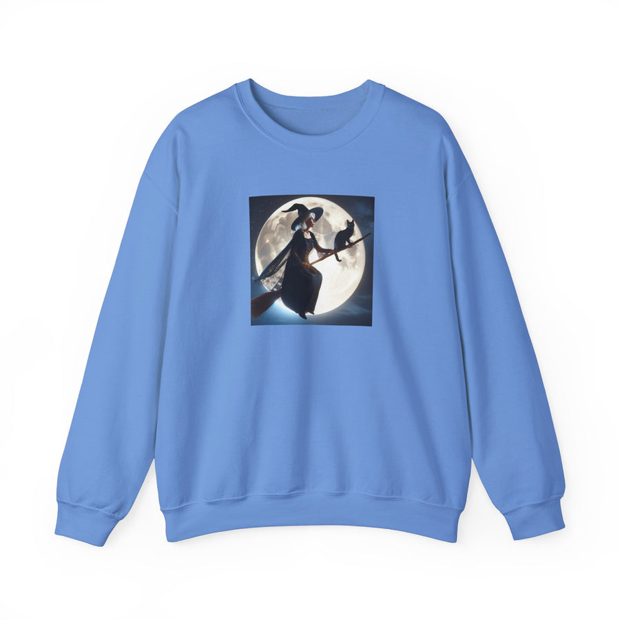 Halloween "Witch Broom Moon and Cat" |Unisex Heavy Blend™ Crewneck Sweatshirt