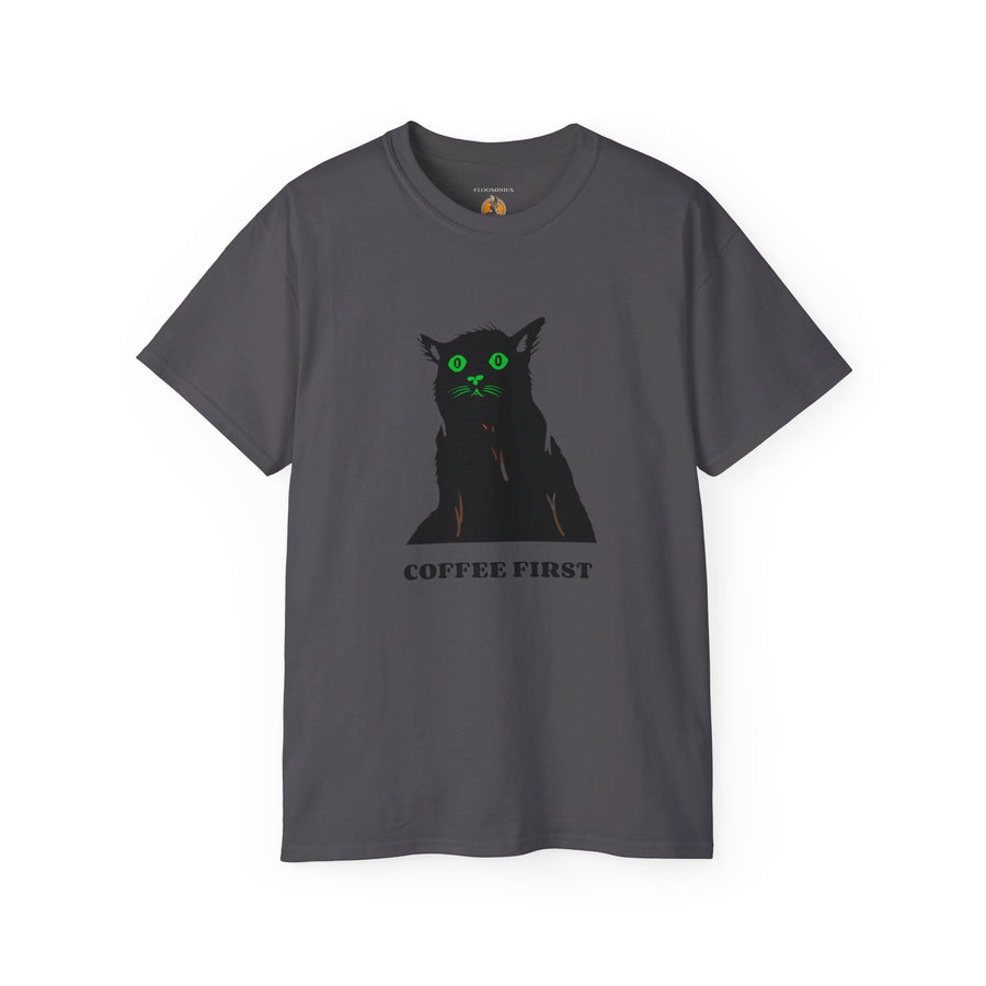 Halloween "Coffee First" Kitty Design | Unisex Ultra Cotton Tee