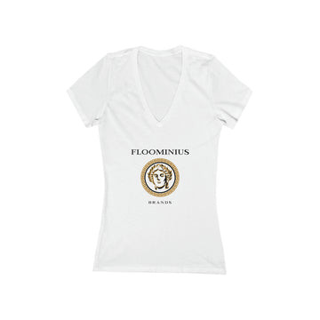 Floominius Brands Logo (White) / Women's Jersey Short Sleeve Deep V-Neck Tee Shirts