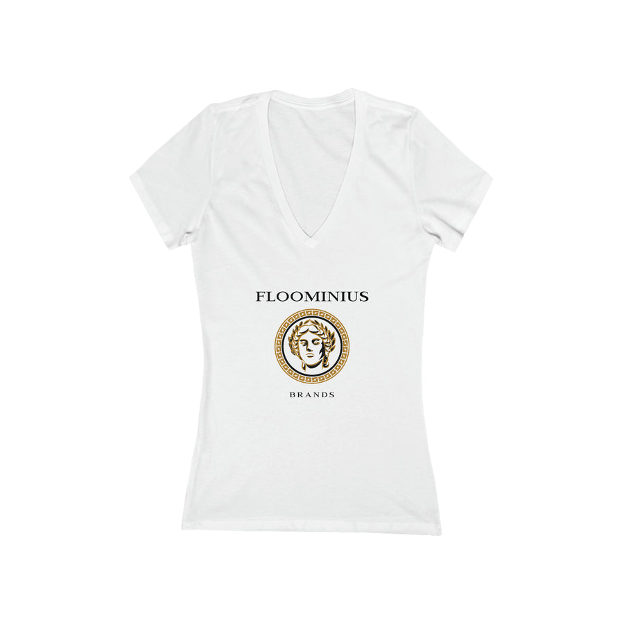 Floominius Brands Logo (White) / Women's Jersey Short Sleeve Deep V-Neck Tee Shirts