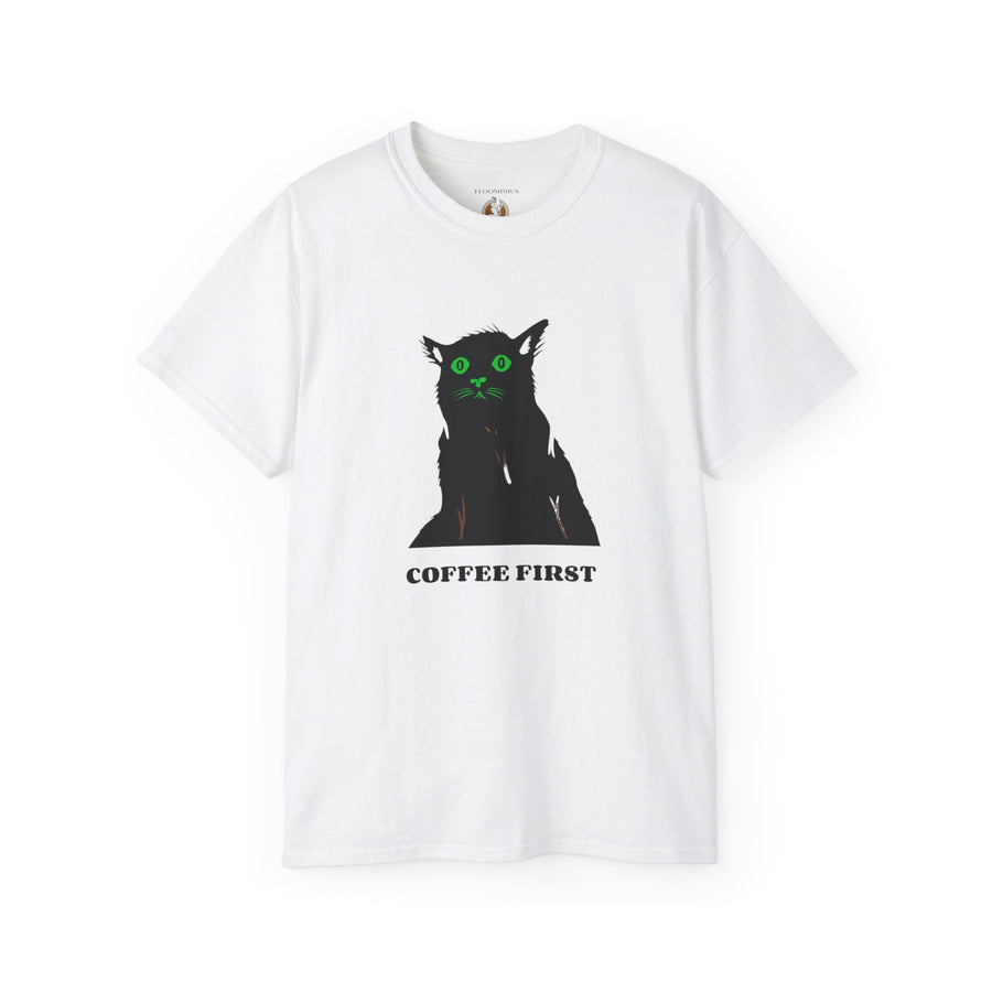 Halloween "Coffee First" Kitty Design | Unisex Ultra Cotton Tee