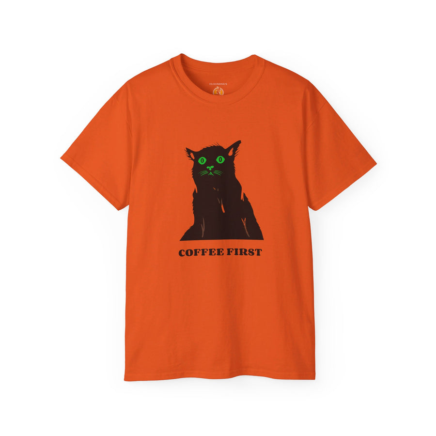 Halloween "Coffee First" Kitty Design | Unisex Ultra Cotton Tee