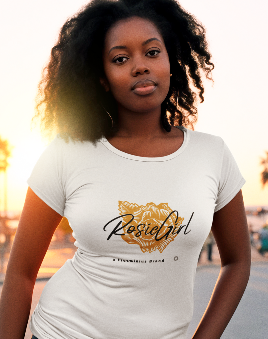 C-01b Rosie Girl Logo "Golden Rose" Print Design | Women's Softstyle Tee