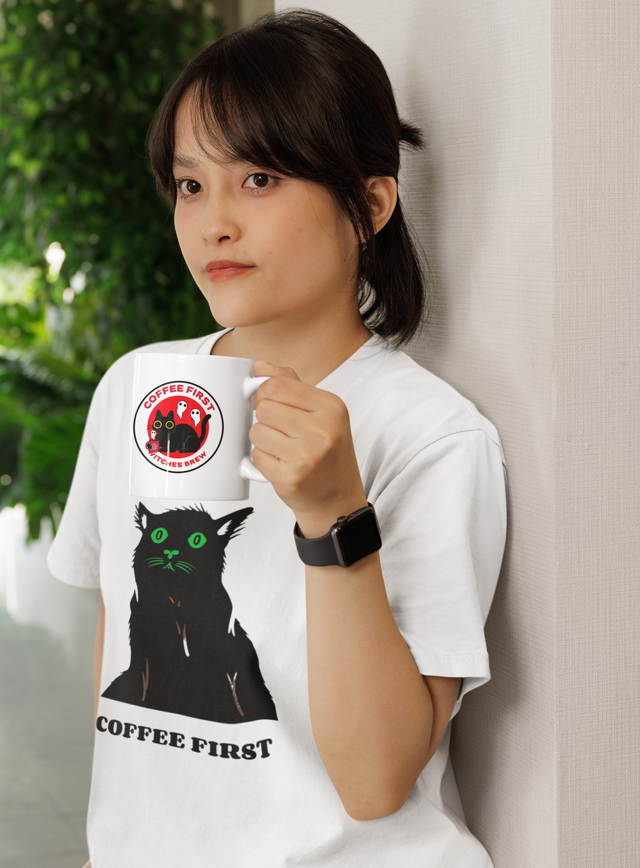 Halloween "Coffee First" Kitty Design | Unisex Ultra Cotton Tee